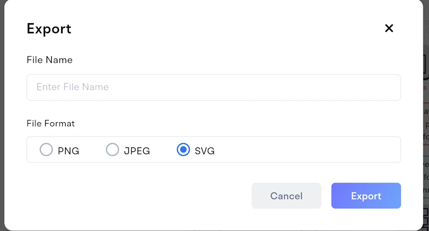 2. Click Export and select the file in SVG format.