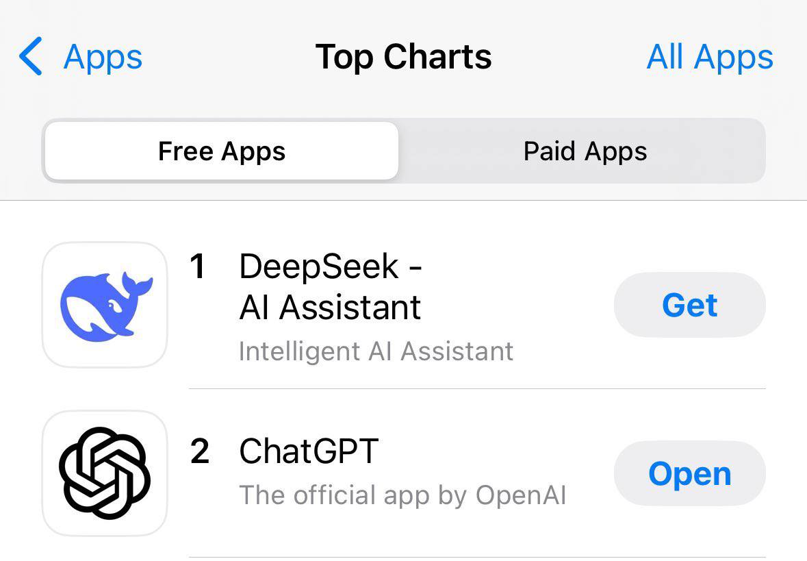 DeepSeek top 1 app in AppStore